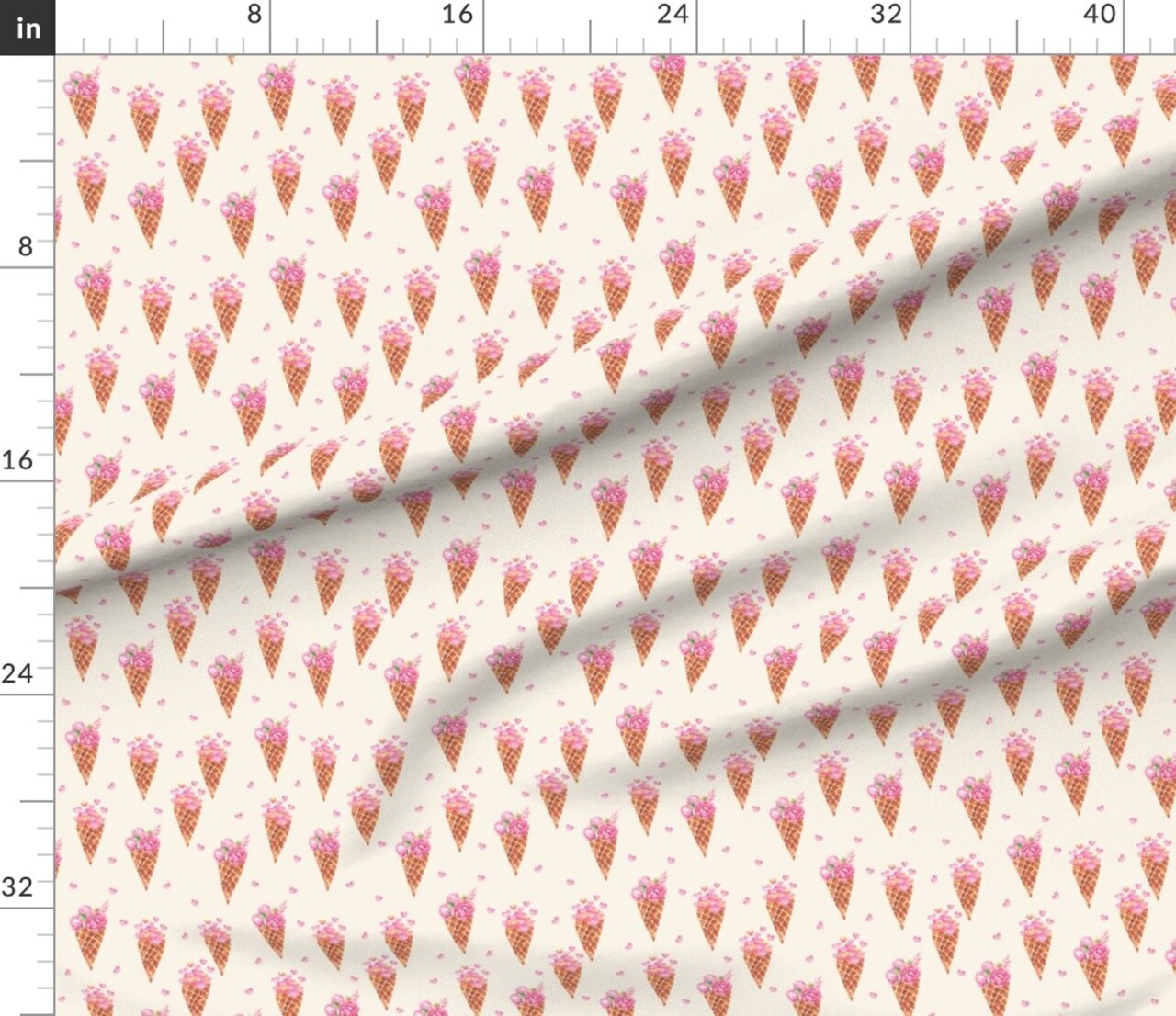 Ice Cream Watercolor Summer Sweet Treat Pink Brown Strawberry Hearts Custom Printed Fabric by Spoonflower Various Fabrics by the Yard or Fat Quarter